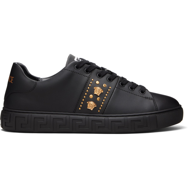  Versace Black Greca Embellished Nylon Faux-leather Sneakers 