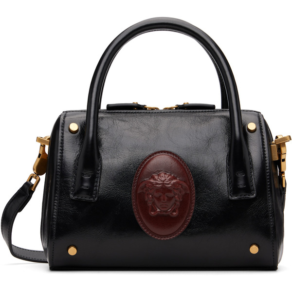  Versace Black Roomy Small Leather Boston Bag 