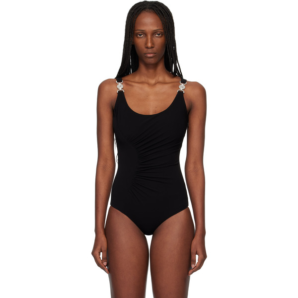  Versace Black Stretch Crêpe Jersey Draped Bodysuit 