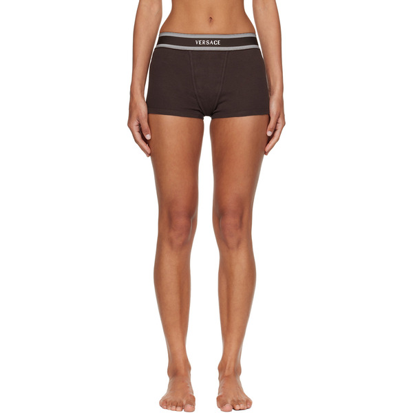  Versace Brown Cotton Rib Short Trunk Boxer Briefs 