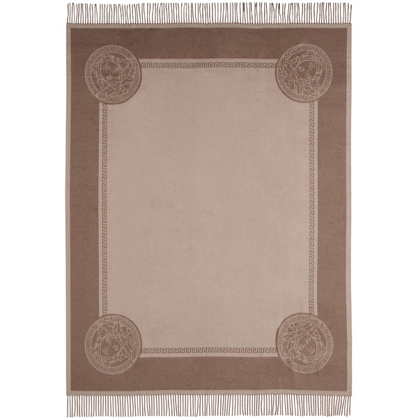  Versace Brown Icon Silk Cashmere-blend Fringed Blanket 