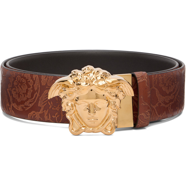 Versace Brown 'la Medusa' Leather Reversible Belt 