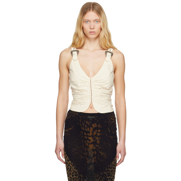  Versace Jeans Couture Beige Baroque Buckle Ruched Vest 