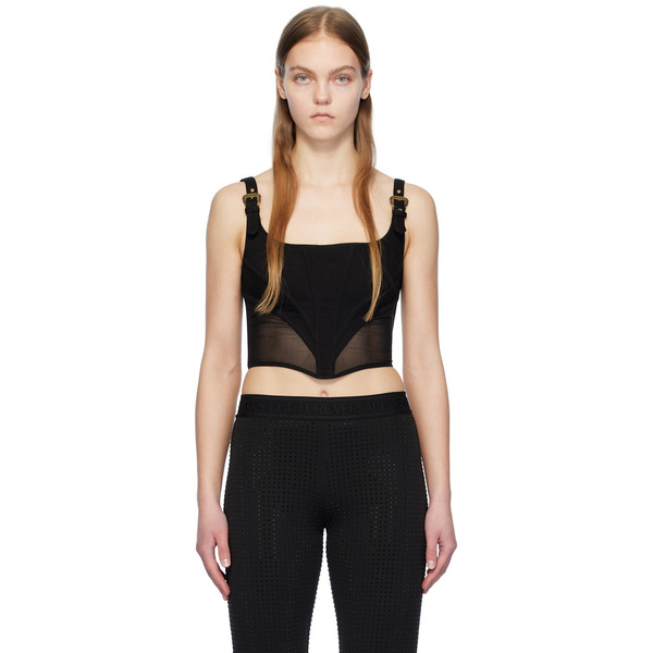  Versace Jeans Couture Black Baroque Buckle Top 