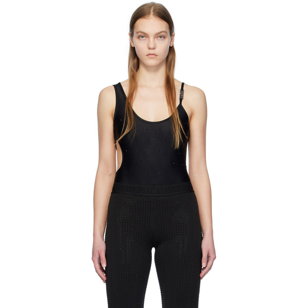  Versace Jeans Couture Black Crystal-cut Bodysuit 
