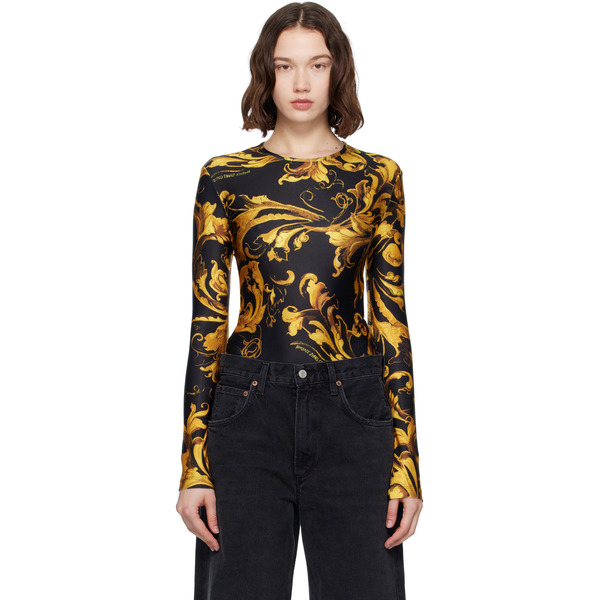  Versace Jeans Couture Black & Gold Lycra Bodysuit 