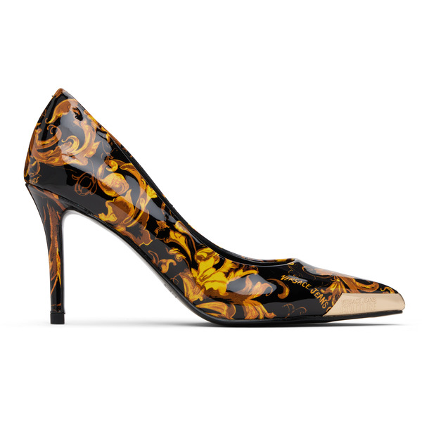  Versace Jeans Couture Black & Gold Scarlett Logo Couture Mid Heels 