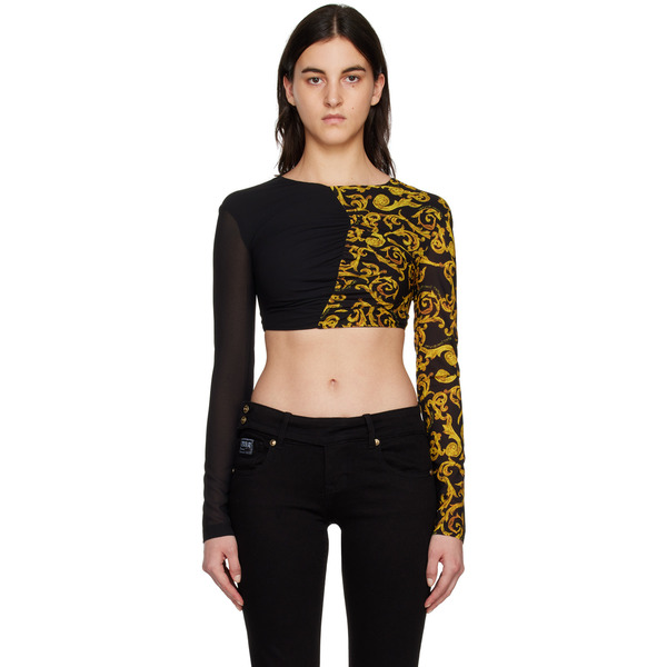 Versace Jeans Couture Black & Yellow Cropped Blouse 