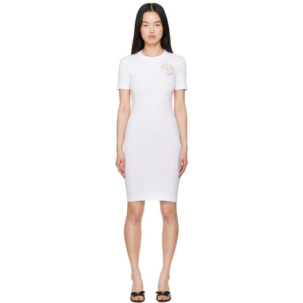  Versace Jeans Couture White V-emblem Logo T-shirt Minidress 
