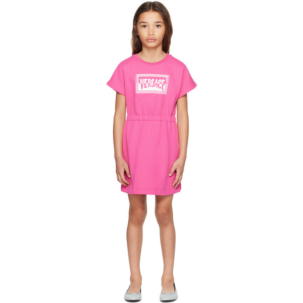  Versace Kids Pink Printed Cotton-jersey Sweatshirt Dress 