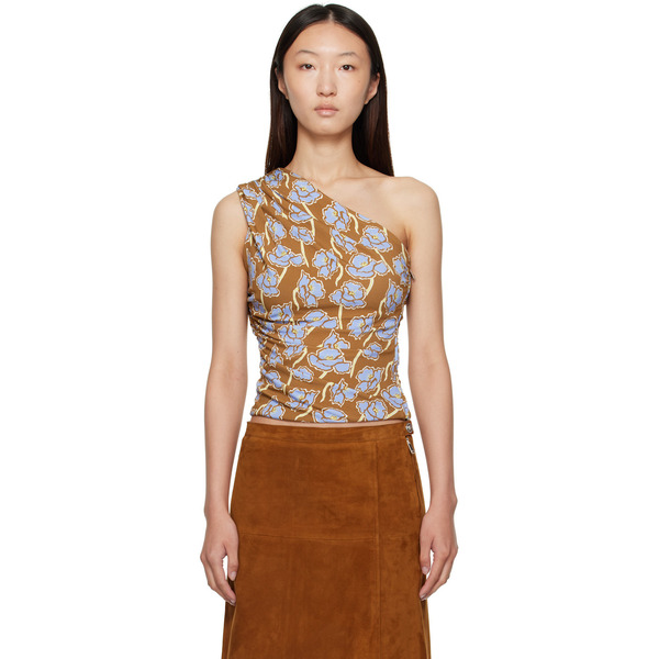  Versace Multicolor Poppies Gathered One-shoulder Top 
