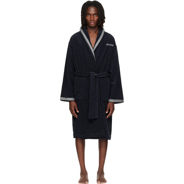 Versace Navy Cotton-terry Jacquard Bathrobe 