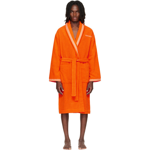  Versace Orange Cotton-terry Jacquard Bathrobe 