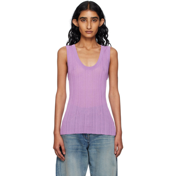  Versace Purple Ribbed Knit Tank Top 