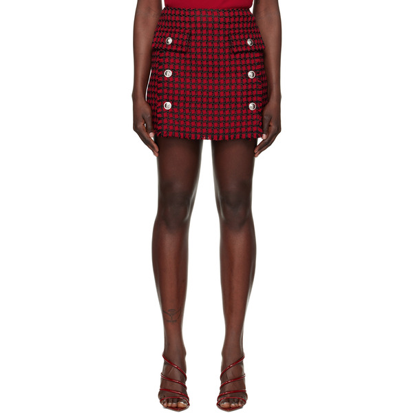  Versace Red & Black Tweed Miniskirt 