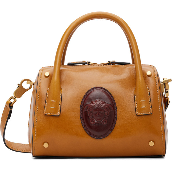  Versace Tan Roomy Small Leather Boston Bag 