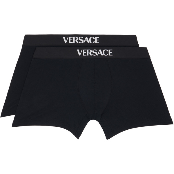  Versace Two-pack Black Cotton-jersey Long Boxer Briefs 
