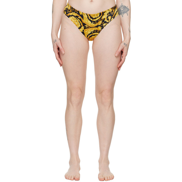 Versace Underwear Black & Yellow Barocco Briefs 