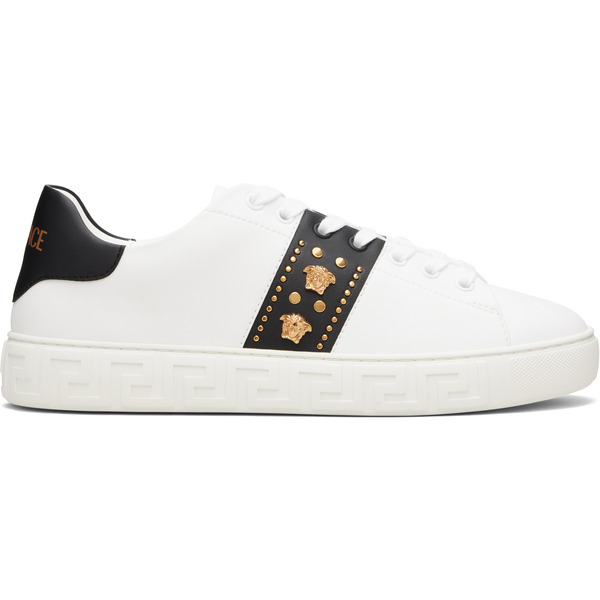  Versace White Greca Embellished Nylon Faux-leather Sneakers 