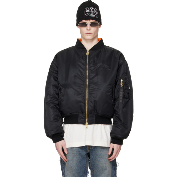  Vetements Black Leather Crosses Bomber Jacket 