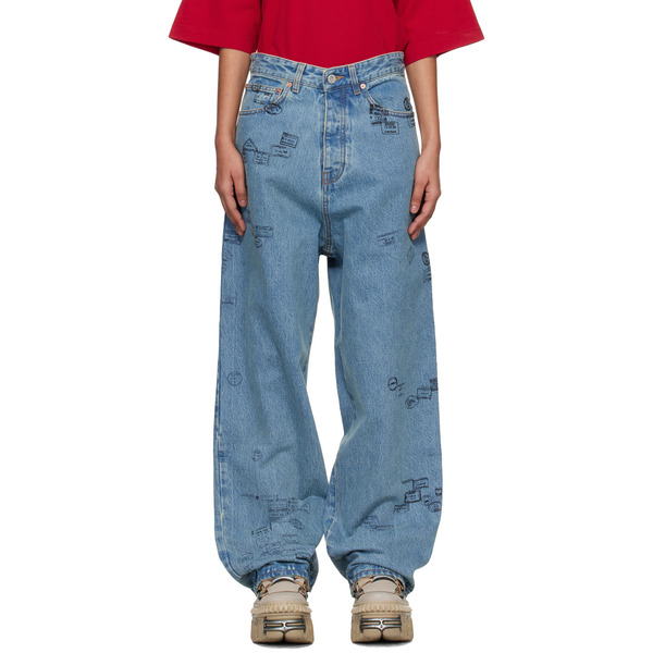  Vetements Blue Passport Stamps Jeans 