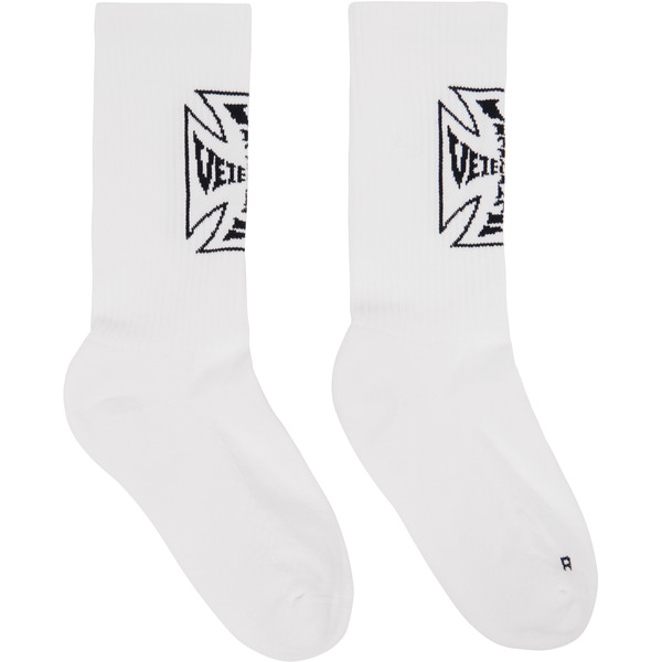  Vetements White Biker Cross Logo Socks 