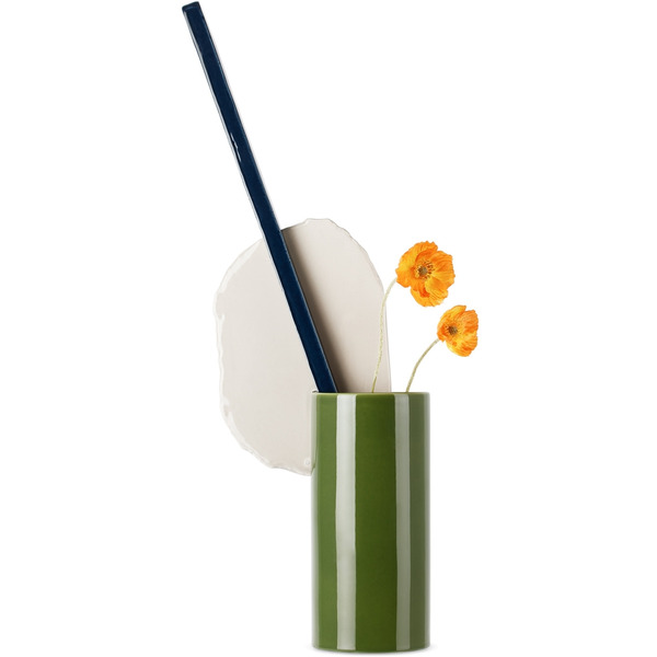  Vitra Green & Off-white 'découpage' Vase 