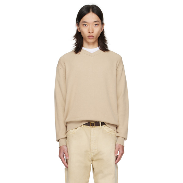  Vowels Beige V-neck Sweater 