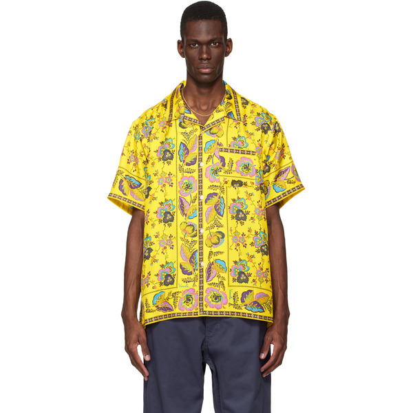  Vowels Yellow Short Sleeve Silk Scarf Shirt 