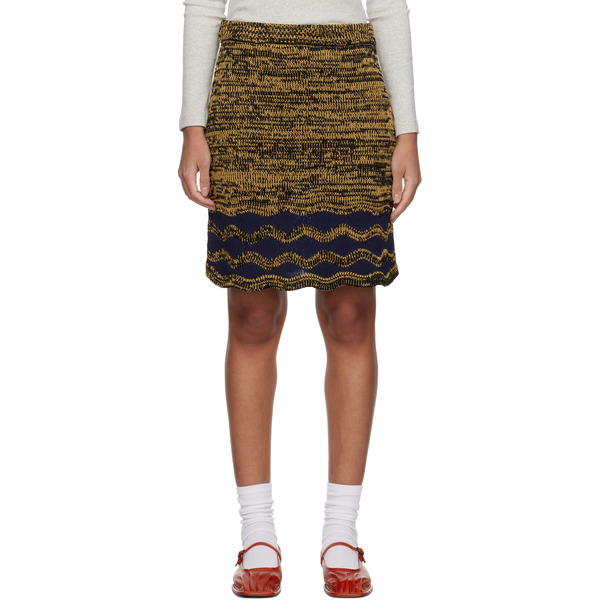  Wales Bonner Yellow & Navy Shade Knit Miniskirt 