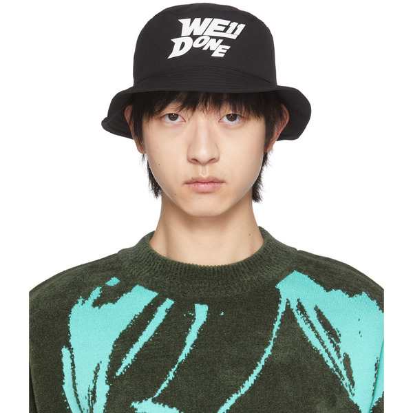  We11done Black Basic Logo Bucket Hat 