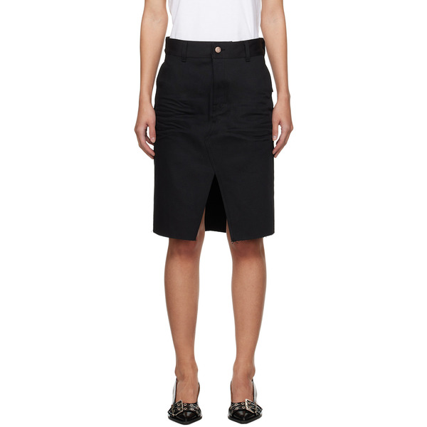  We11done Black Raw Edge Midi Skirt 