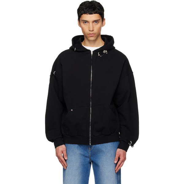  We11done Black Rose & Piercing Zip-up Hoodie 