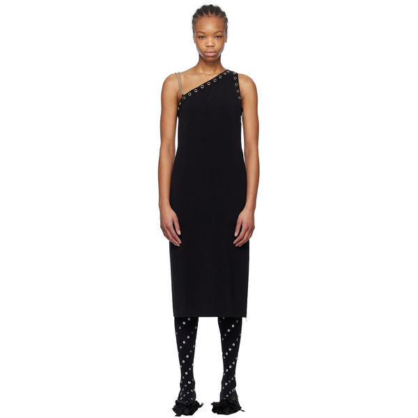  We11done Black Unbalanced Midi Dress 