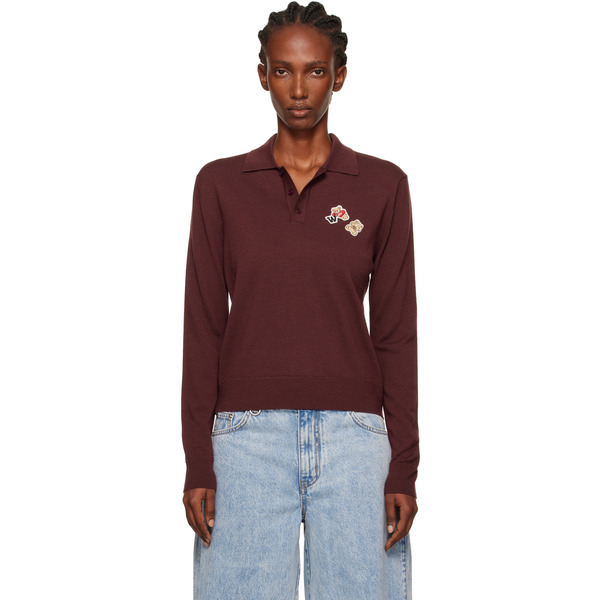  We11done Burgundy Double Patched Knit Polo 