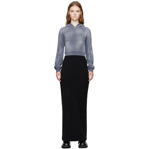  We11done Gray & Black Layered Hoodie Maxi Dress 