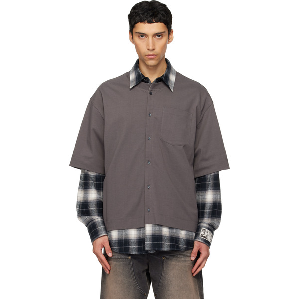  We11done Gray Check Layered Shirt 