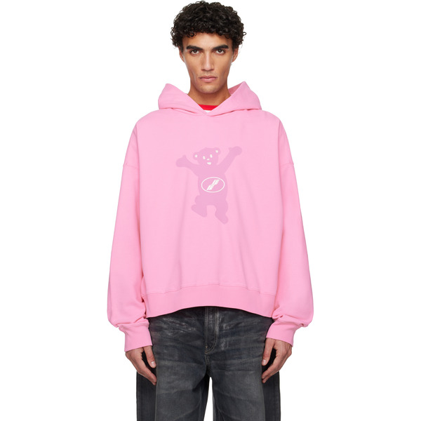  We11done Pink Pigment New Teddy Logo Hoodie 