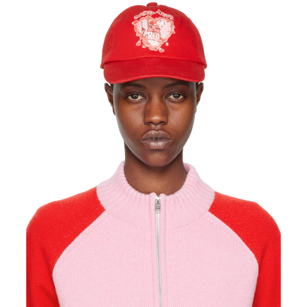  We11done Red Character Print Cap 