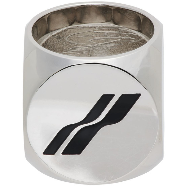  We11done Silver & Black Logo Dice Ring 