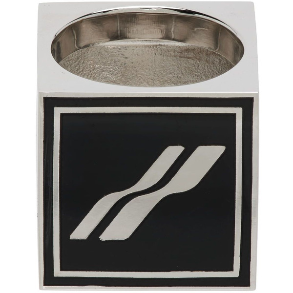  We11done Silver & Black Square Logo Dice Ring 