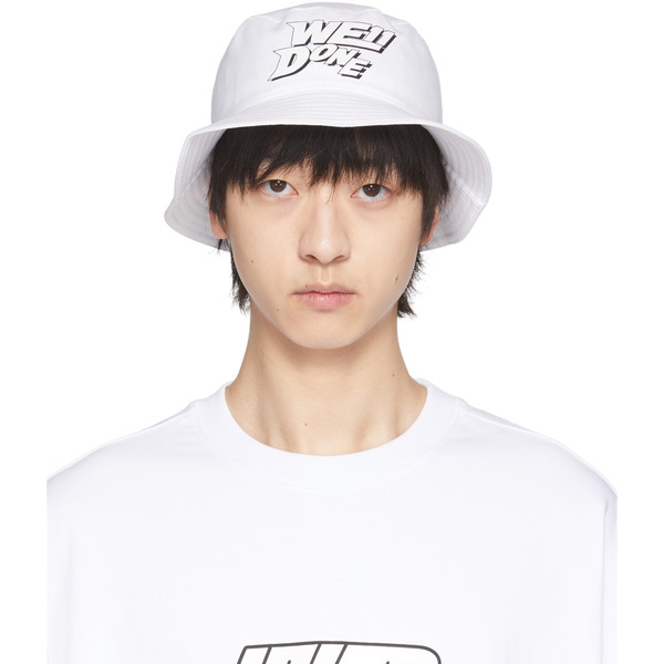  We11done White Basic Logo Bucket Hat 