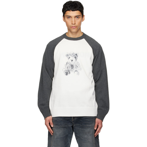  We11done White & Gray Teddy Raglan Sweater 