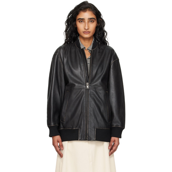  Weekend Max Mara Black Tattico Leather Jacket 