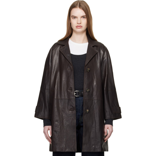  Weekend Max Mara Brown Camino Leather Coat 