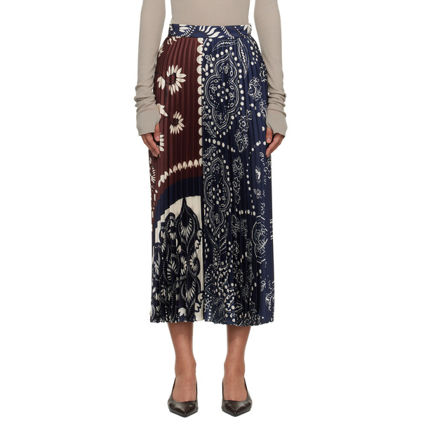  Weekend Max Mara Navy & Brown Wkdmilord Midi Skirt 