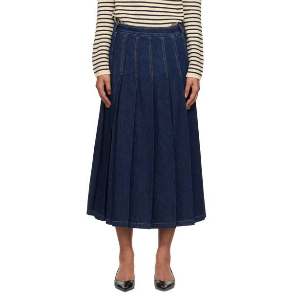  Weekend Max Mara Navy Wkdovale Denim Midi Skirt 