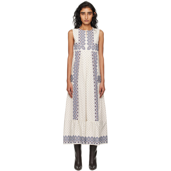  Weekend Max Mara Off-white & Blue Manila Midi Dress 