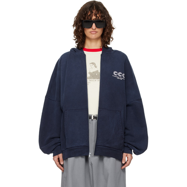  Willy Chavarria Navy 'ccc' Hooligan Zip Through Hoodie 