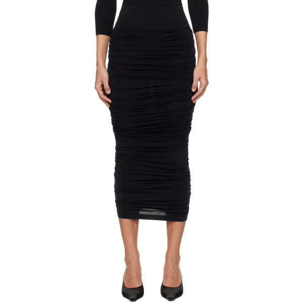  Wolford Black Sheer Drape Midi Skirt 